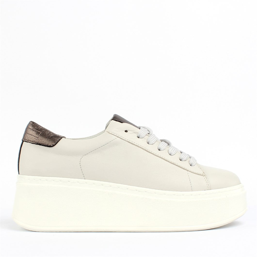 Kadın Gri Bağcıklı Kalın Tabanlı Deri Sneaker