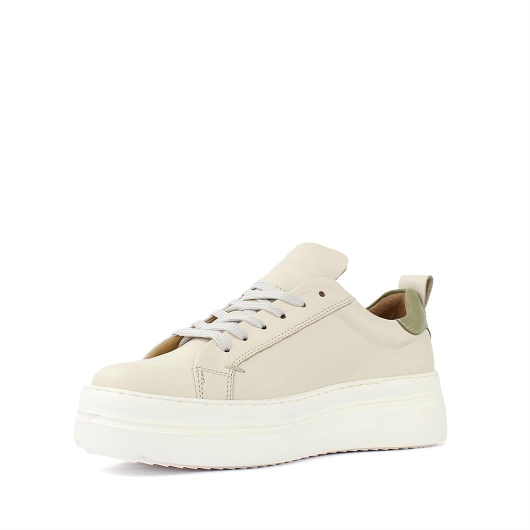 Kadın Bej Bağcıklı Kalın Tabanlı Deri Sneaker