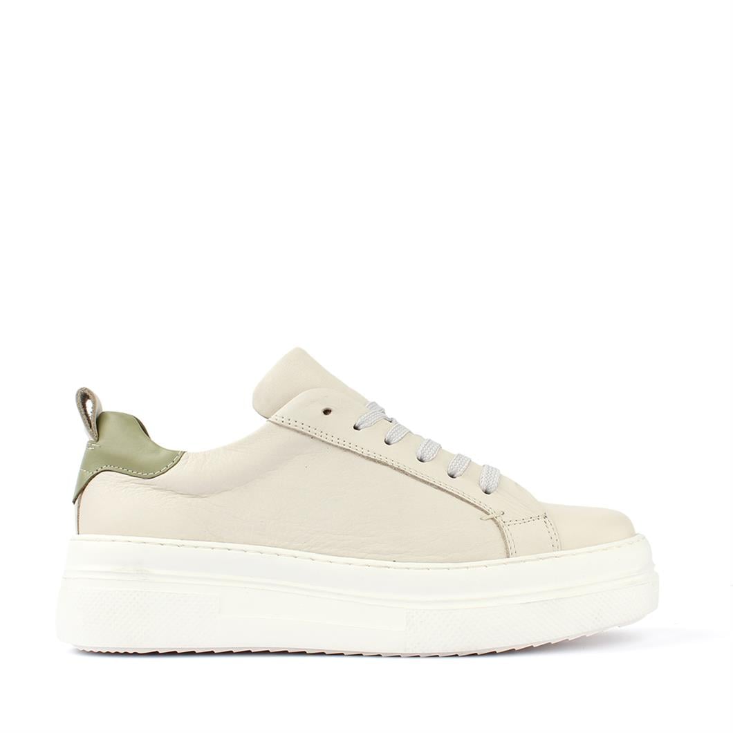 Kadın Bej Bağcıklı Kalın Tabanlı Deri Sneaker