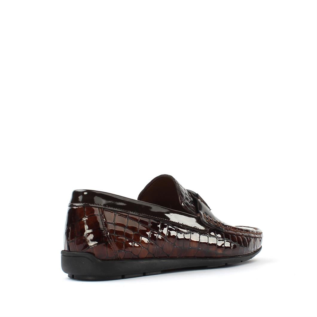 Erkek Kahverengi Kroko Rugan Deri Loafer