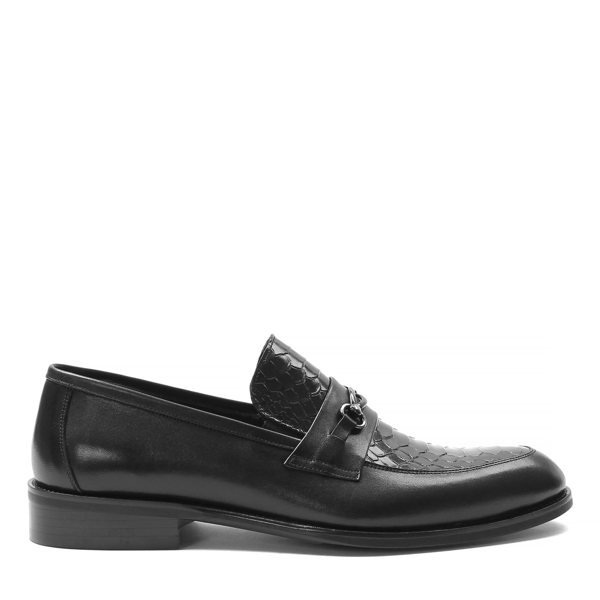 Erkek Siyah Kroko Deri Loafer