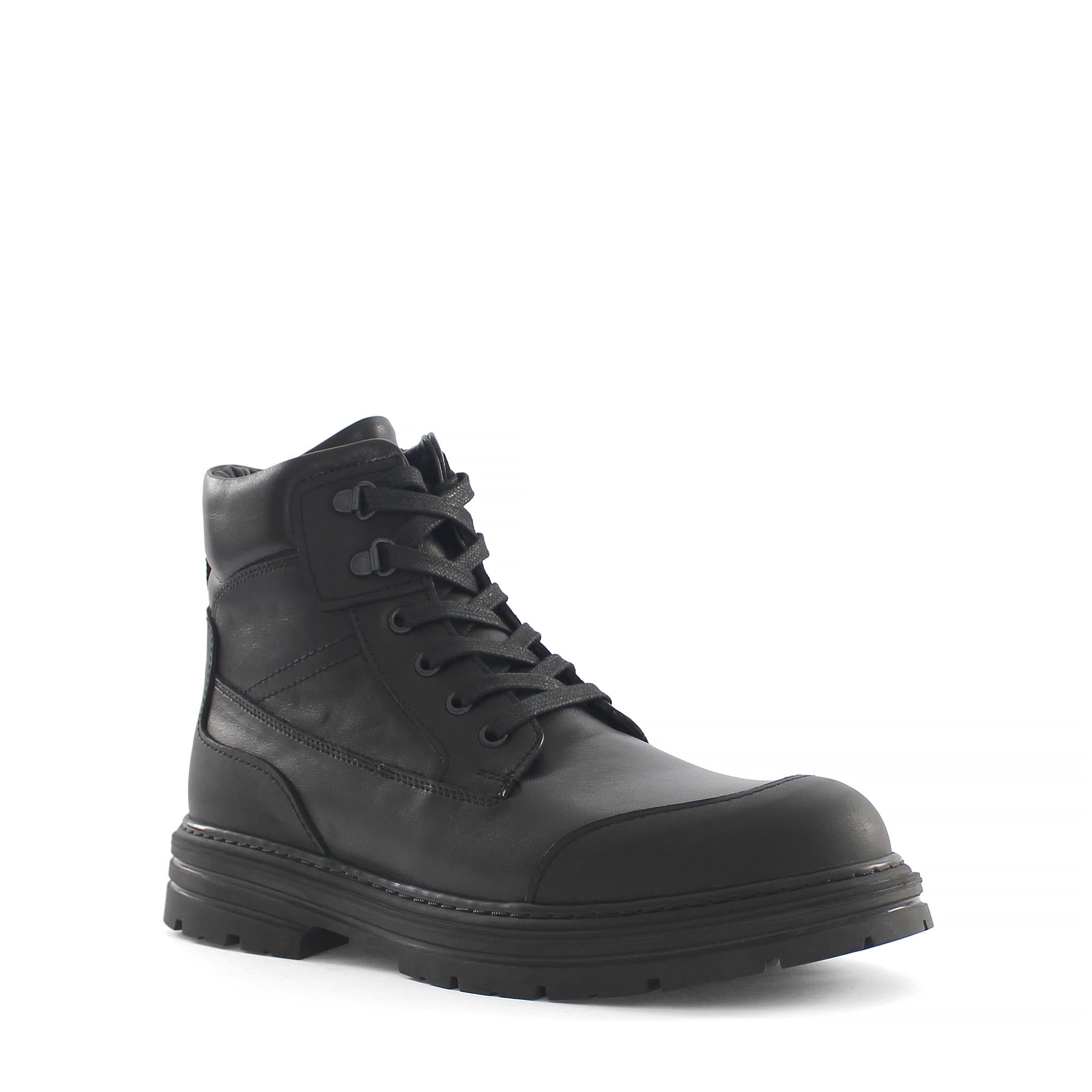 Erkek Siyah Bağcıklı Fermuarlı Deri Bot