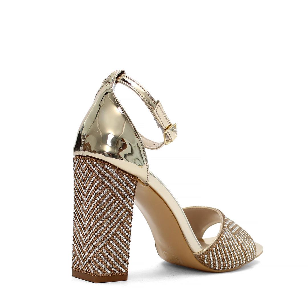 Kadın Dore Taşlı Kalın Topuklu Abiye Ayakkabı
