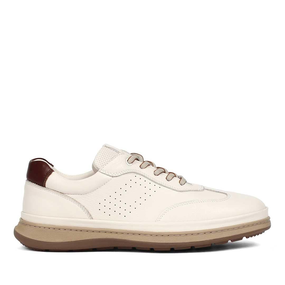 Erkek Bej Bağcıklı Deri Sneaker