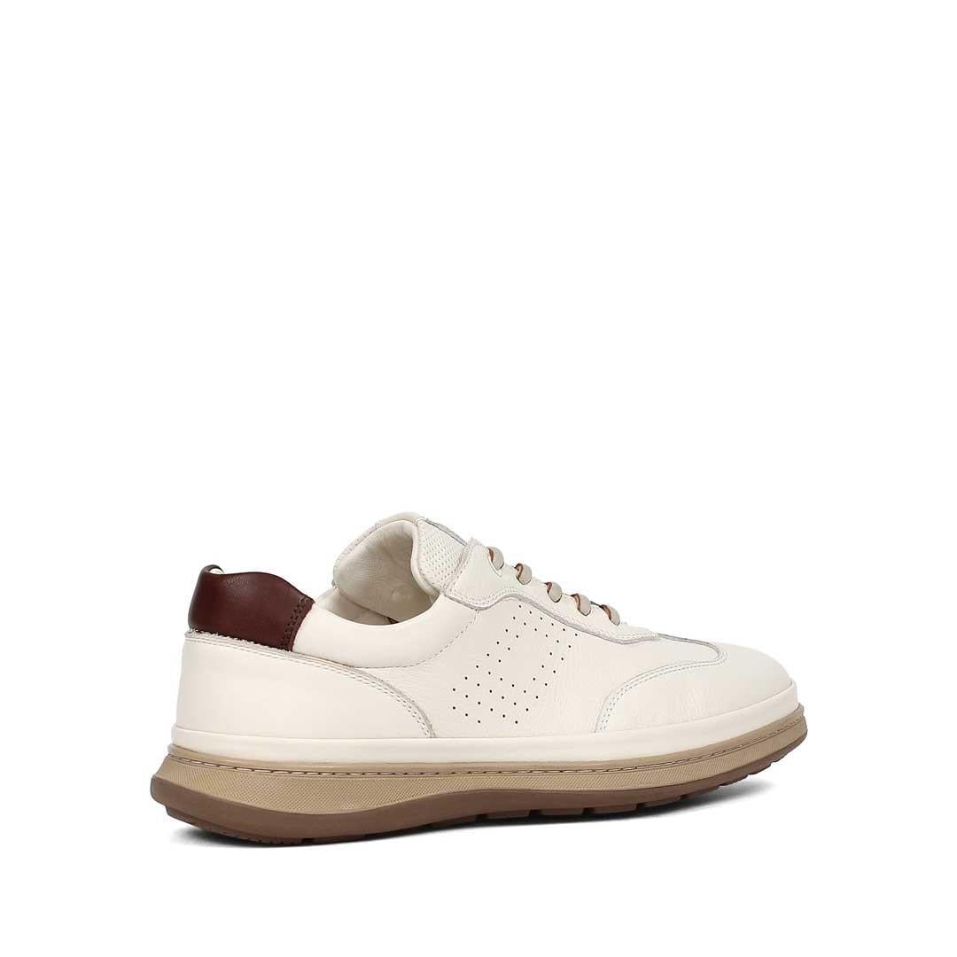 Erkek Bej Bağcıklı Deri Sneaker