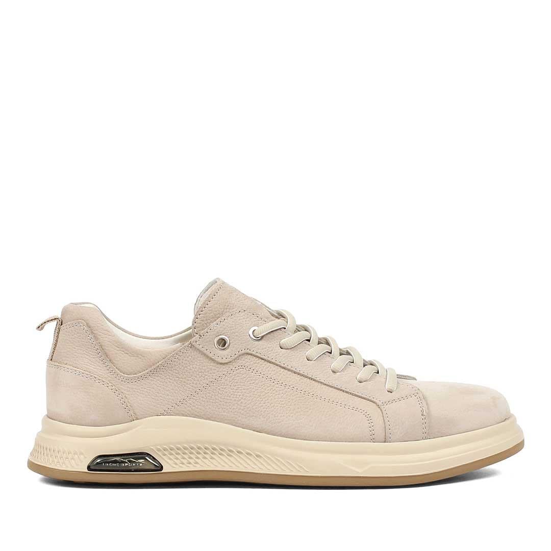 Erkek Bej Bağcıklı Kalın Tabanlı Nubuk Deri Sneaker