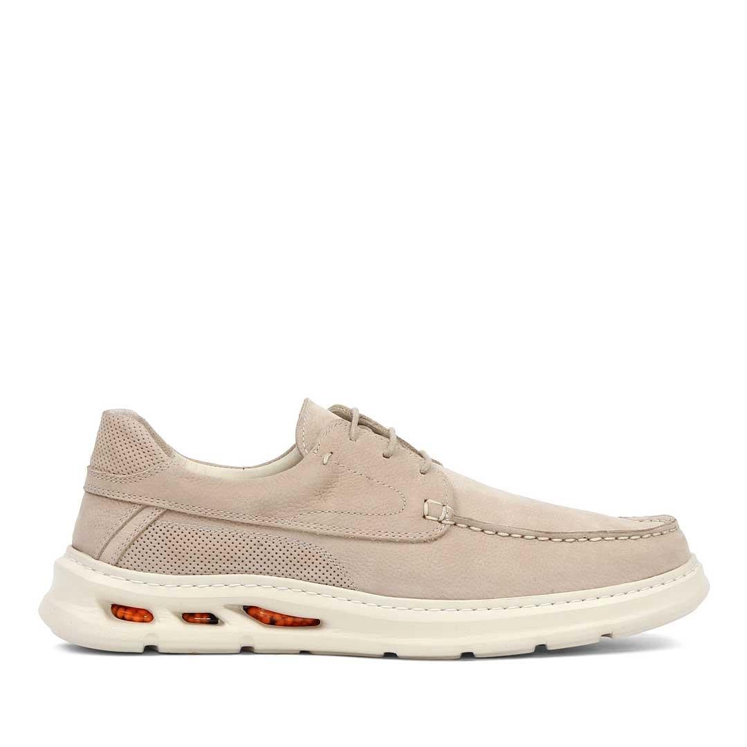 Erkek Bej Bağcıklı Kalın Tabanlı Nubuk Deri Sneaker