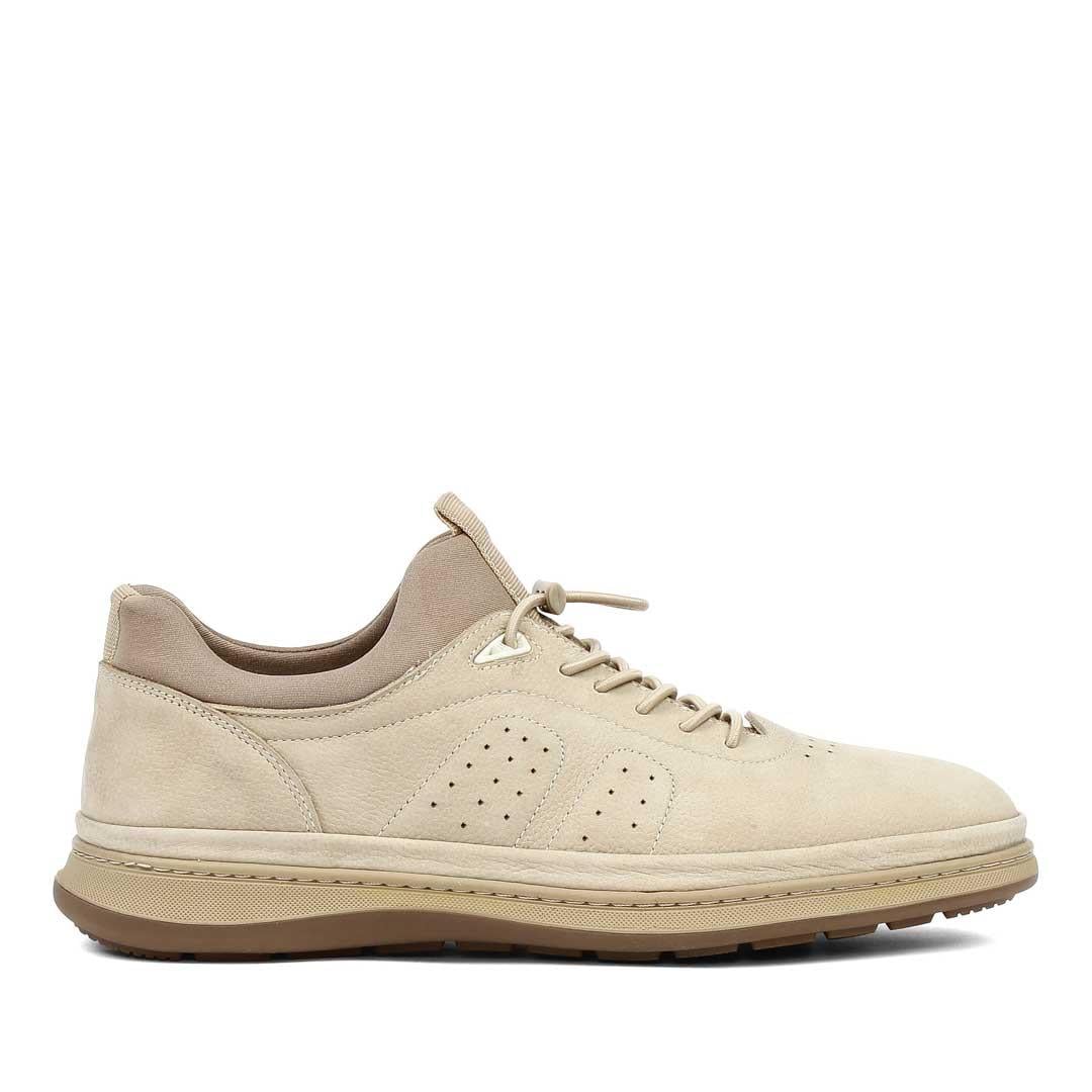 Erkek Bej Bağcıklı Kalın Tabanlı Nubuk Deri Sneaker