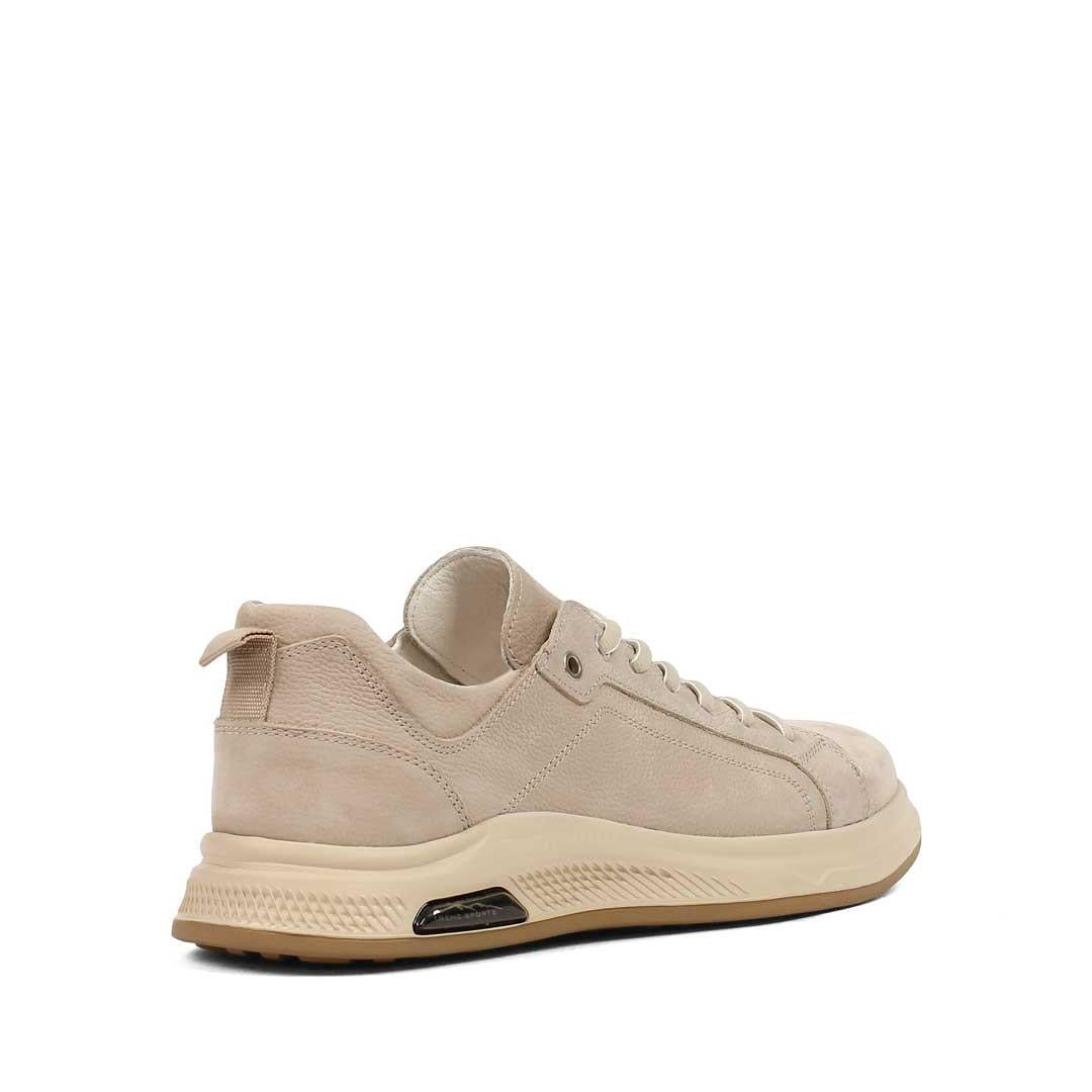 Erkek Bej Bağcıklı Kalın Tabanlı Nubuk Deri Sneaker