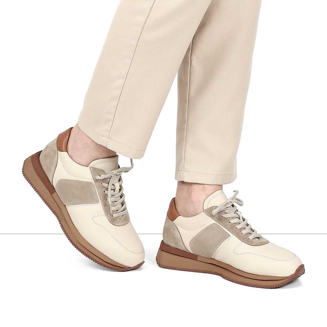 Erkek Bej Bağcıklı Kalın Tabanlı Sneaker