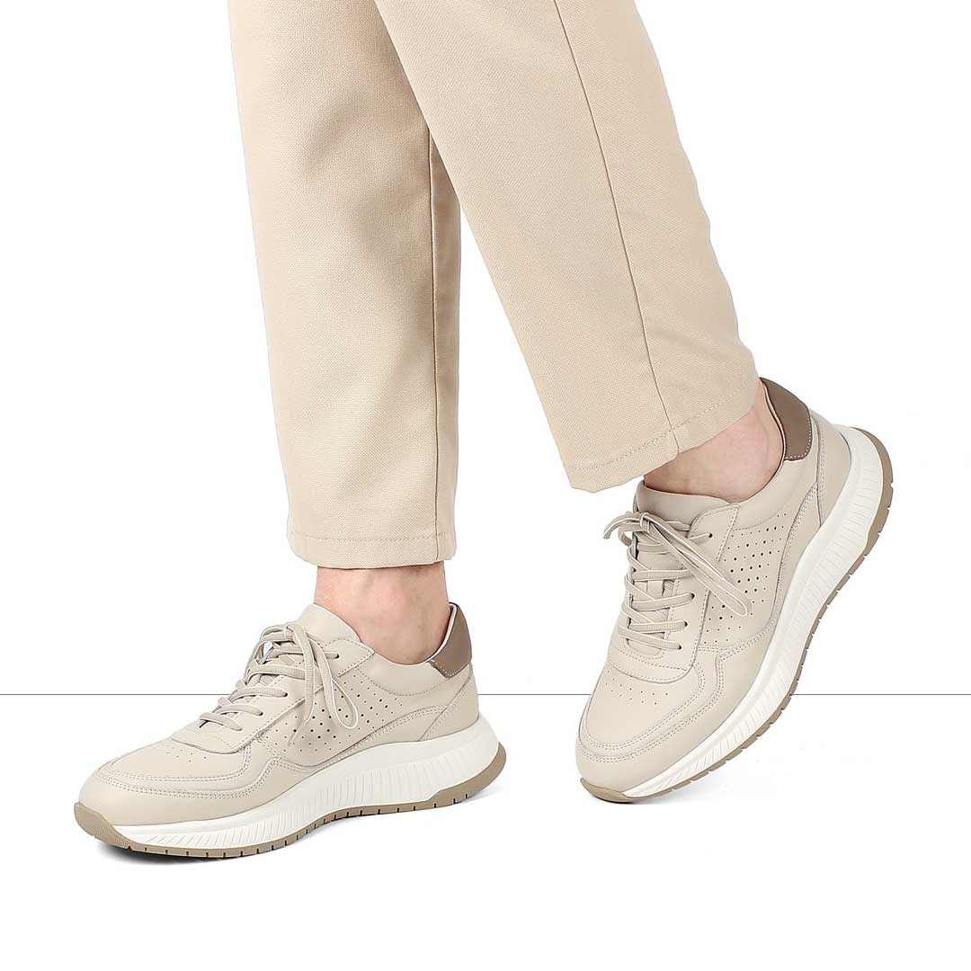 Erkek Bej Bağcıklı Kalın Tabanlı Sneaker