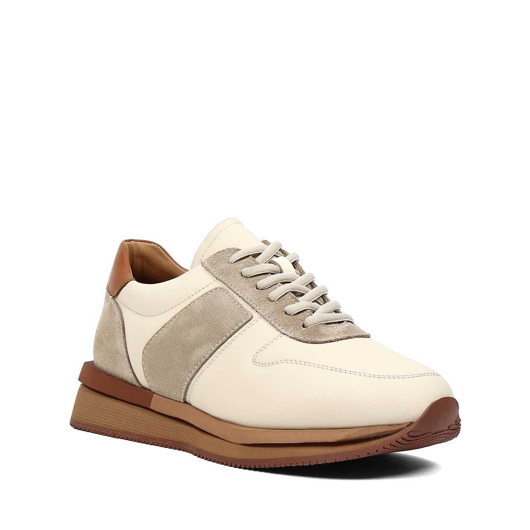 Erkek Bej Bağcıklı Kalın Tabanlı Sneaker