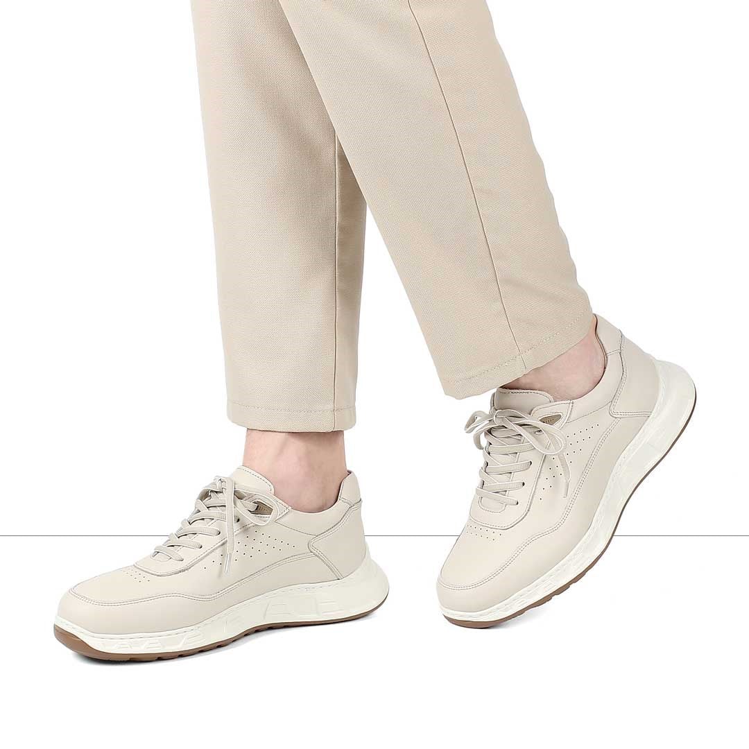 Erkek Bej Bağcıklı Kalın Tabanlı Sneaker