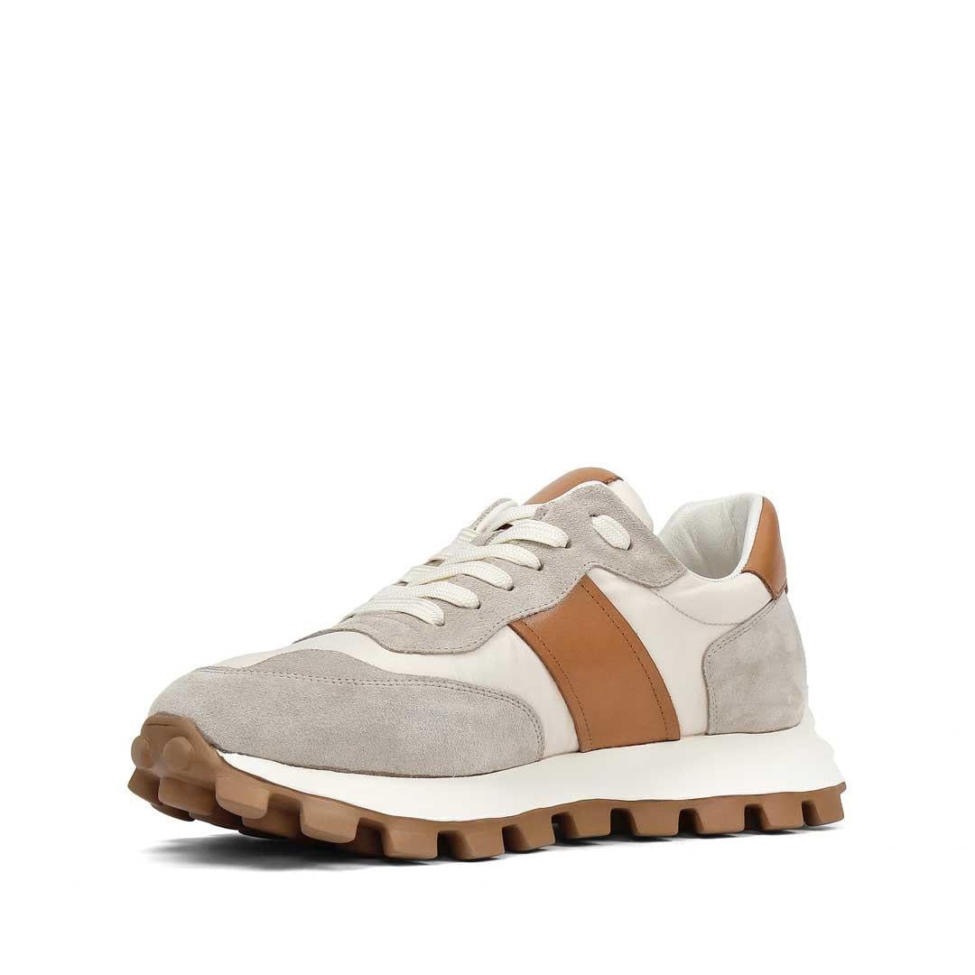 Erkek Bej Bağcıklı Kalın Tabanlı Süet Deri Sneaker