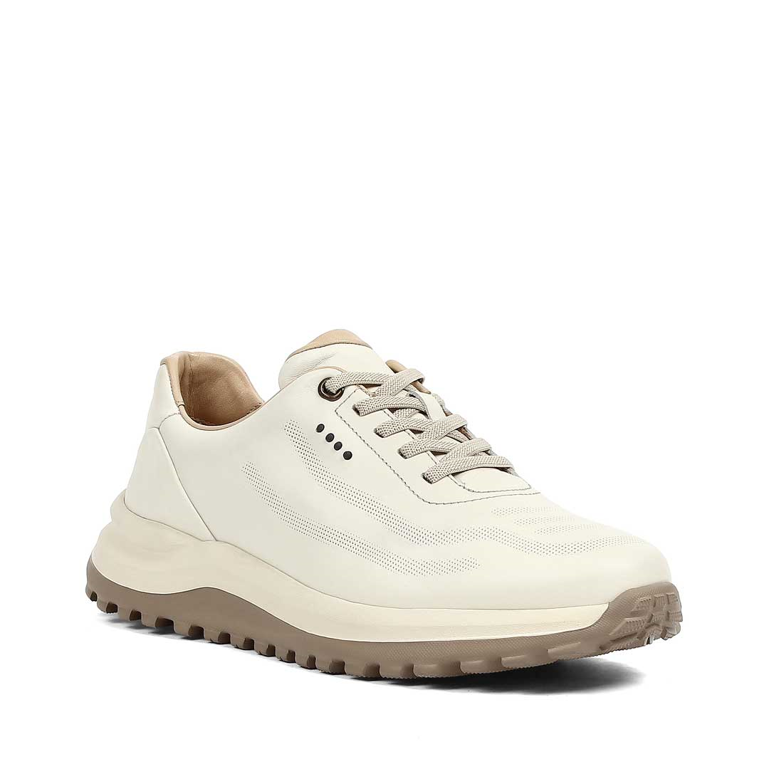 Erkek Bej Kalın Tabanlı Deri Sneaker