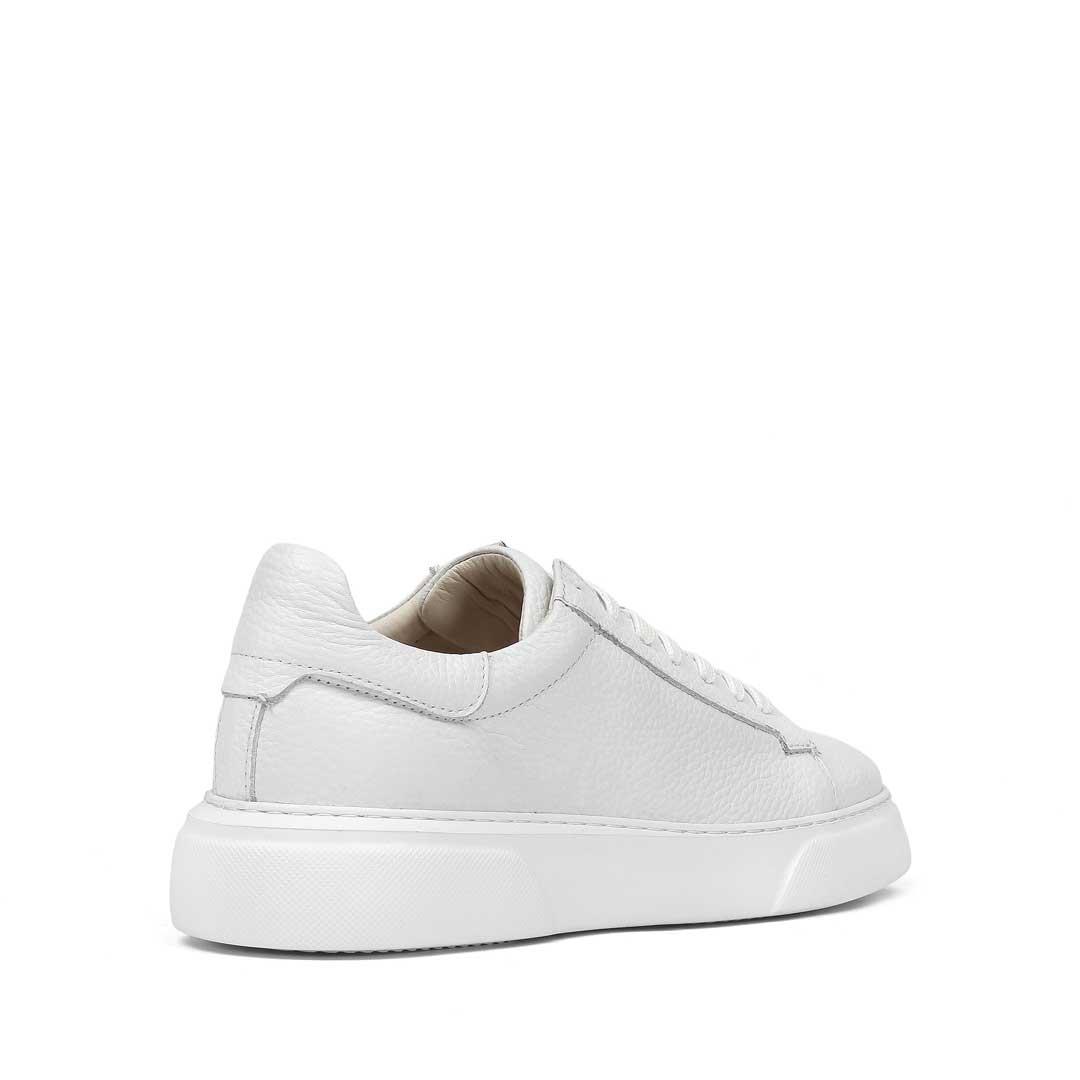 Erkek Beyaz Bağcıklı Kalın Tabanlı Deri Sneaker