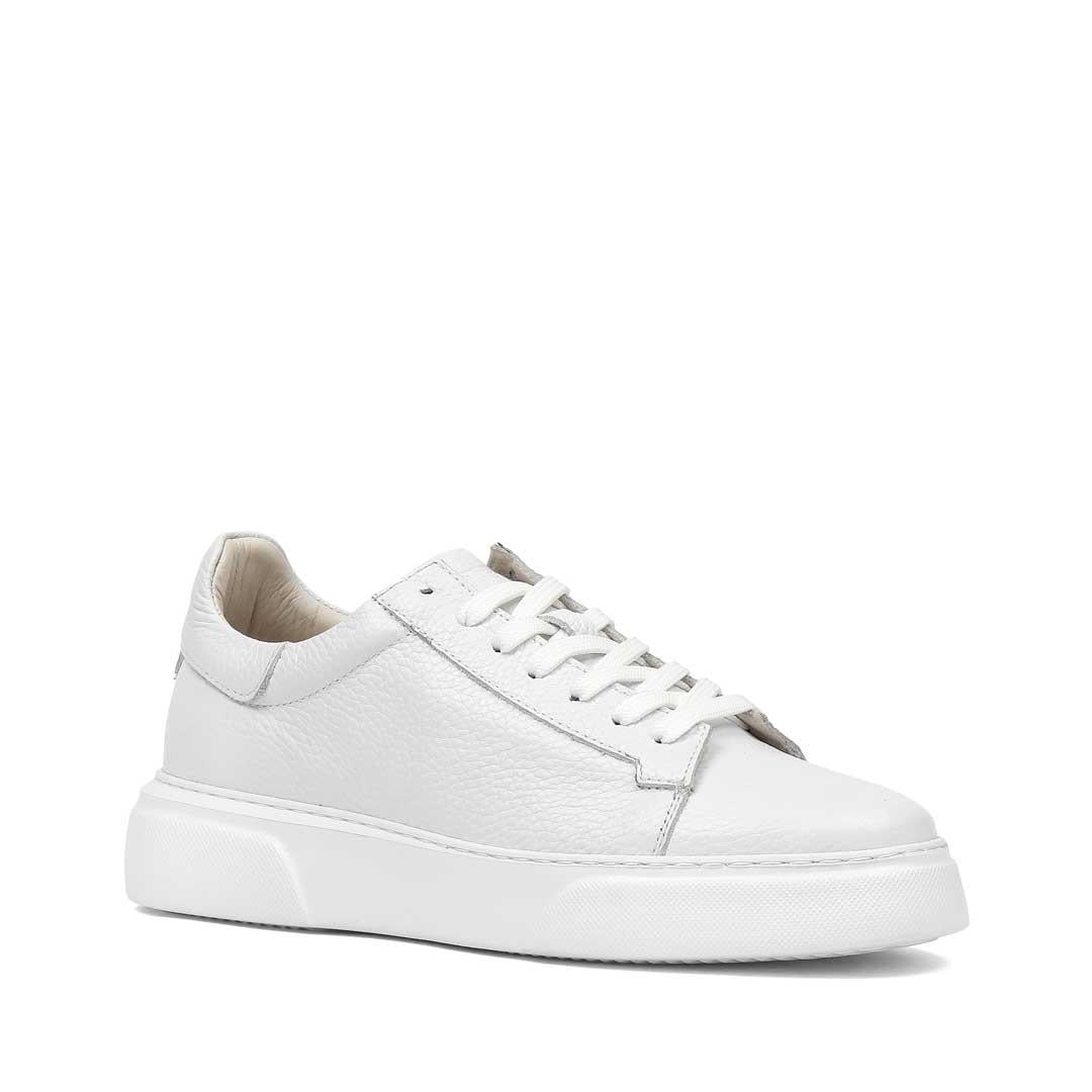 Erkek Beyaz Bağcıklı Kalın Tabanlı Deri Sneaker