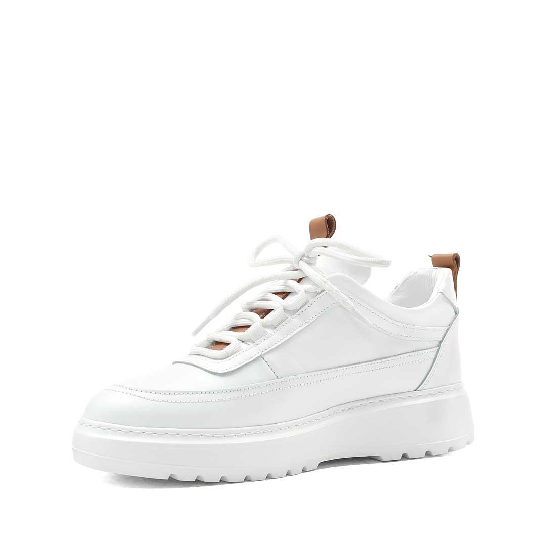 Erkek Beyaz Bağcıklı Kalın Tabanlı Deri Sneaker