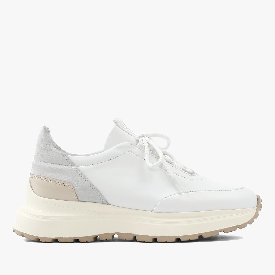 Erkek Beyaz Bağcıklı Kalın Tabanlı Deri Sneaker