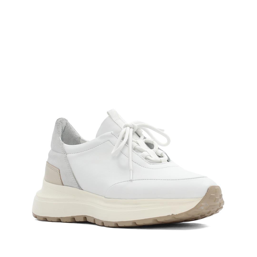 Erkek Beyaz Bağcıklı Kalın Tabanlı Deri Sneaker
