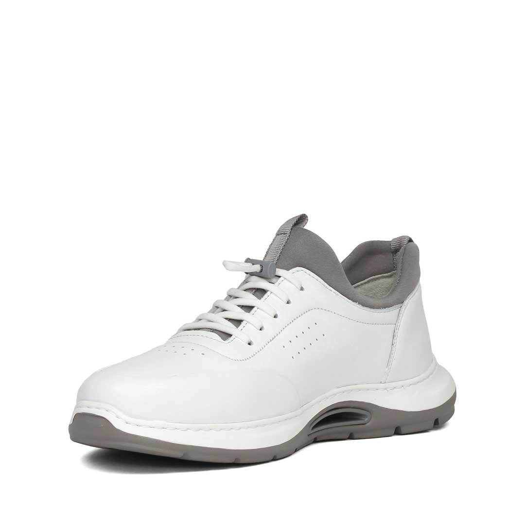 Erkek Beyaz Bağcıklı Kalın Tabanlı Deri Sneaker