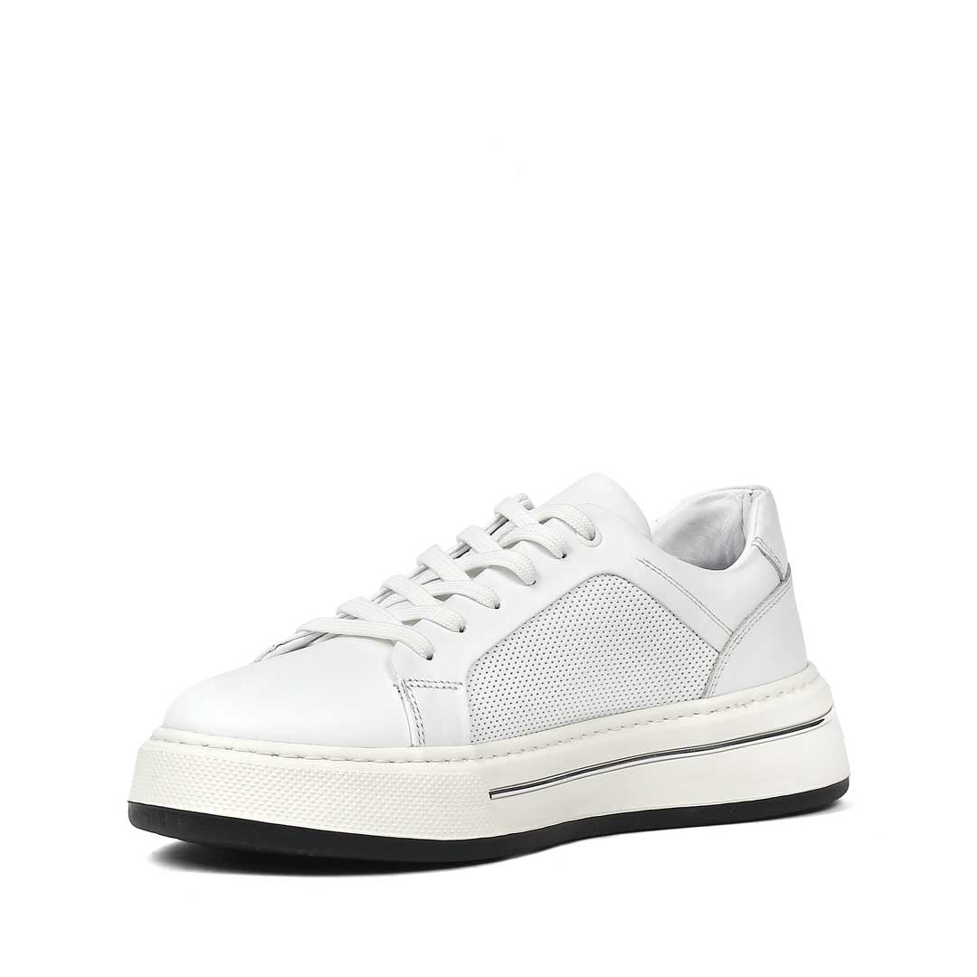 Erkek Beyaz Baskılı Bağcıklı Kalın Tabanlı Deri Sneaker