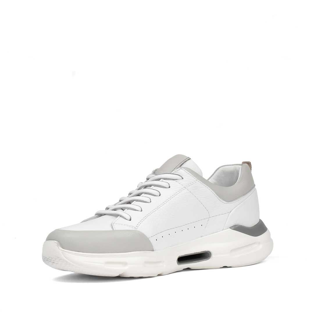 Erkek Beyaz Gri Bağcıklı Kalın Tabanlı Deri Sneaker