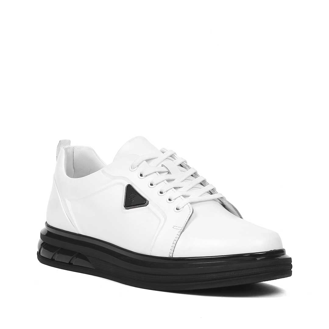 Erkek Beyaz Kalın Tabanlı Deri Sneaker