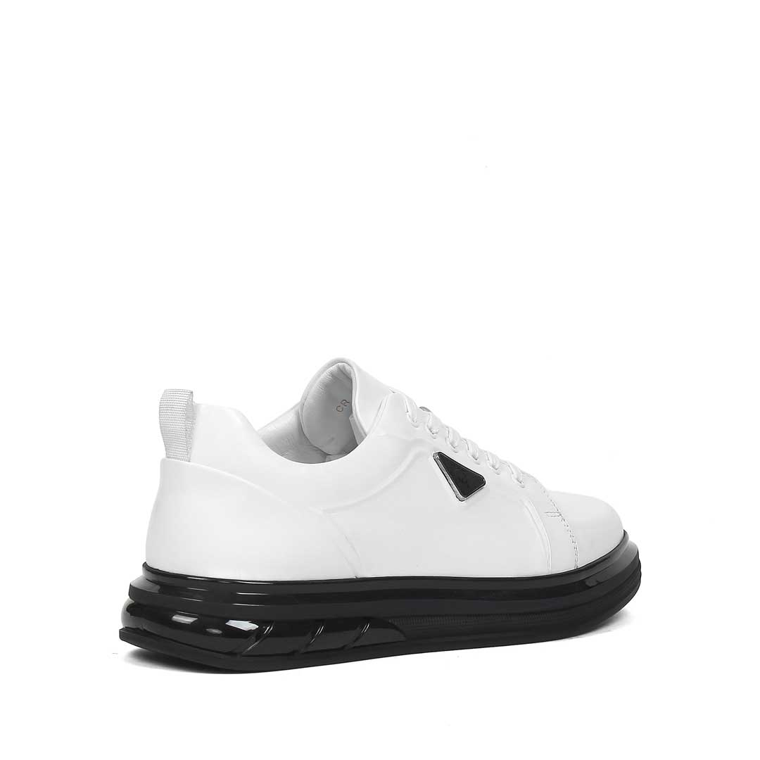 Erkek Beyaz Kalın Tabanlı Deri Sneaker