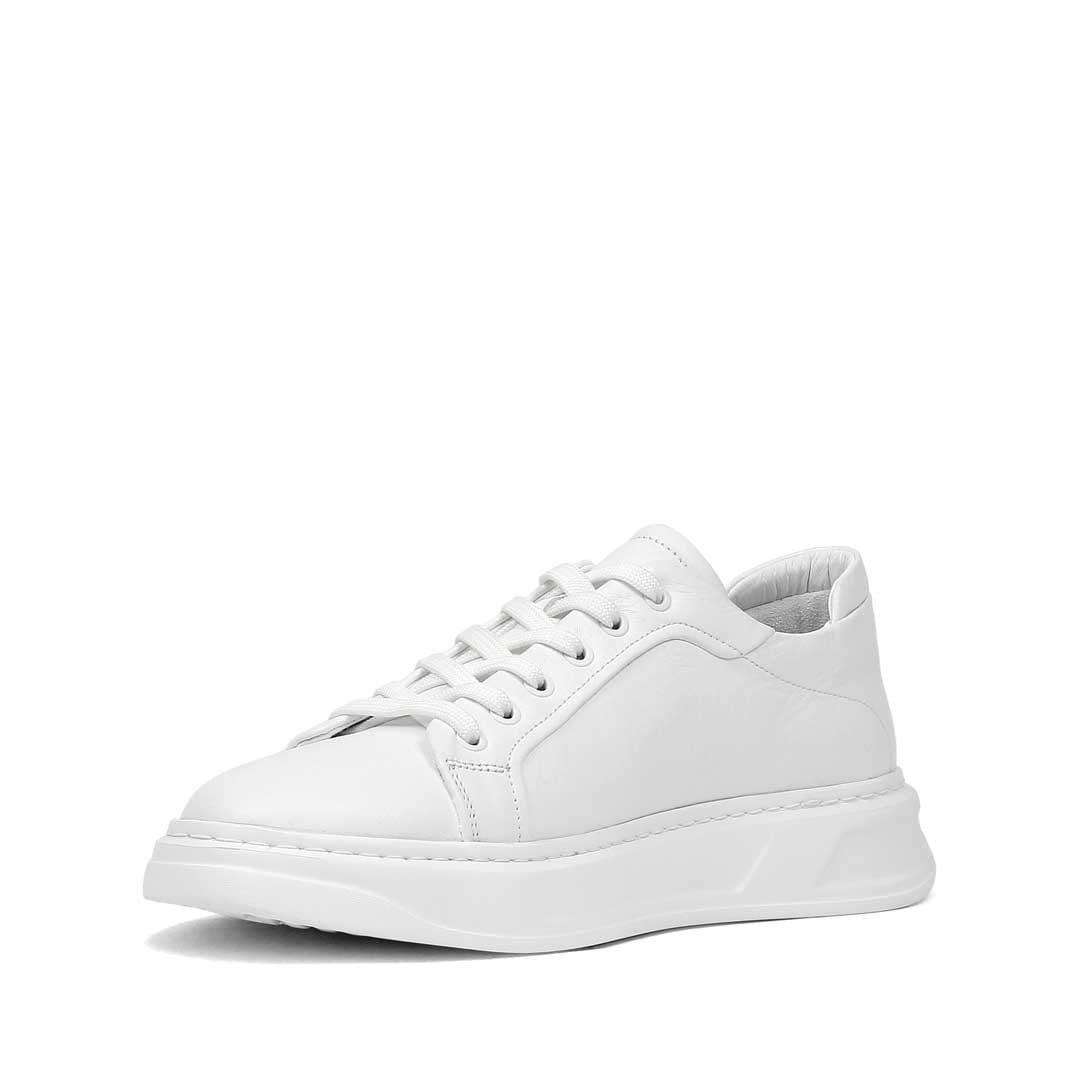 Erkek Beyaz Kalın Tabanlı Deri Sneaker