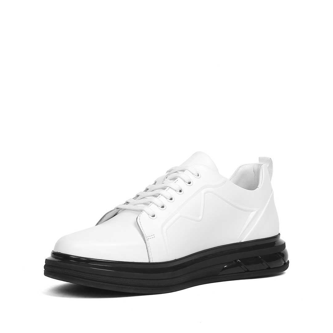 Erkek Beyaz Kalın Tabanlı Deri Sneaker