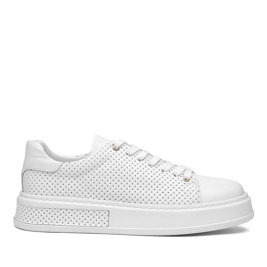 Erkek Beyaz Kalın Tabanlı Deri Sneaker