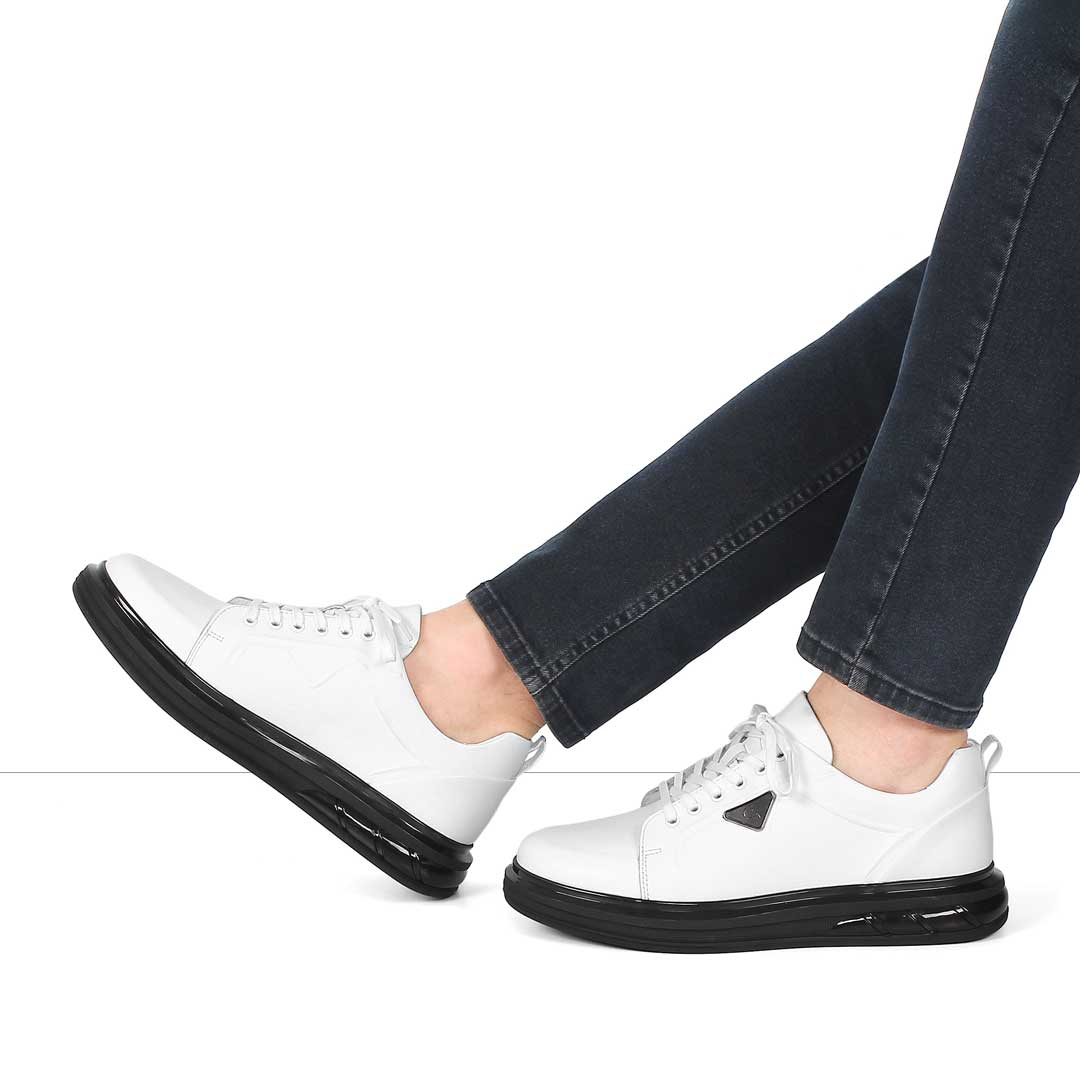 Erkek Beyaz Kalın Tabanlı Deri Sneaker