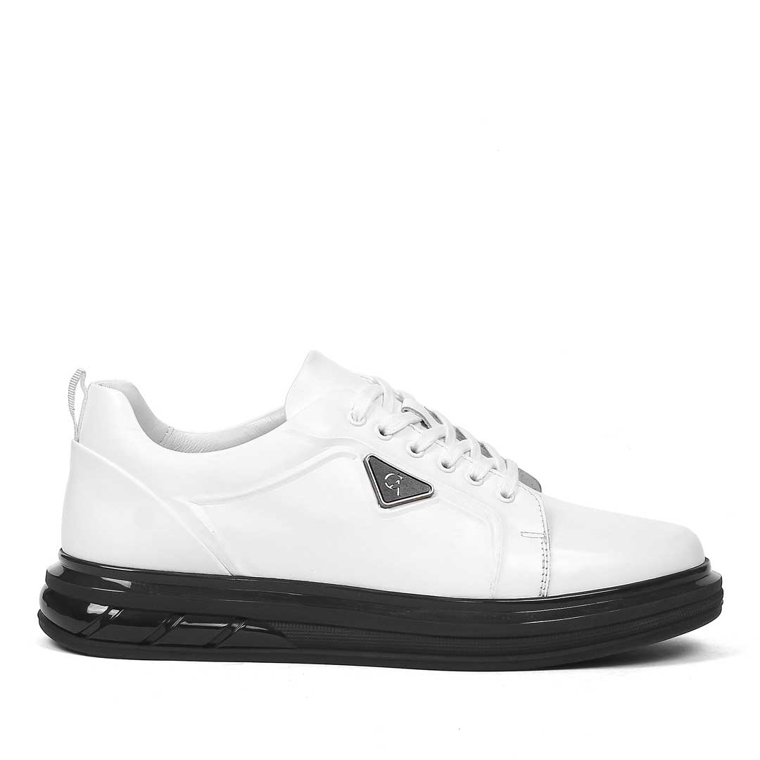 Erkek Beyaz Kalın Tabanlı Deri Sneaker