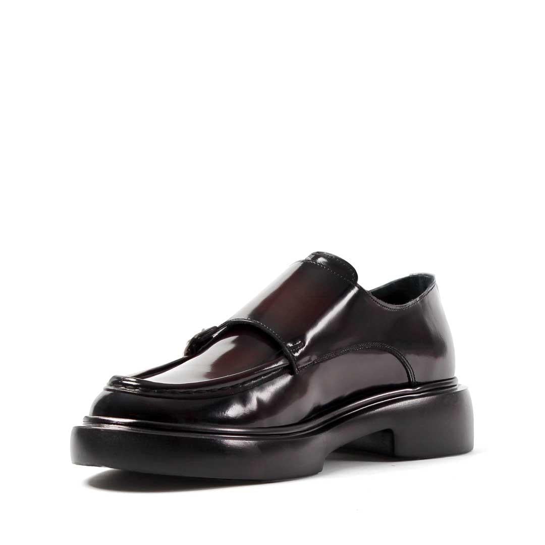 Erkek Bordo Çift Tokalı Açma Deri Loafer