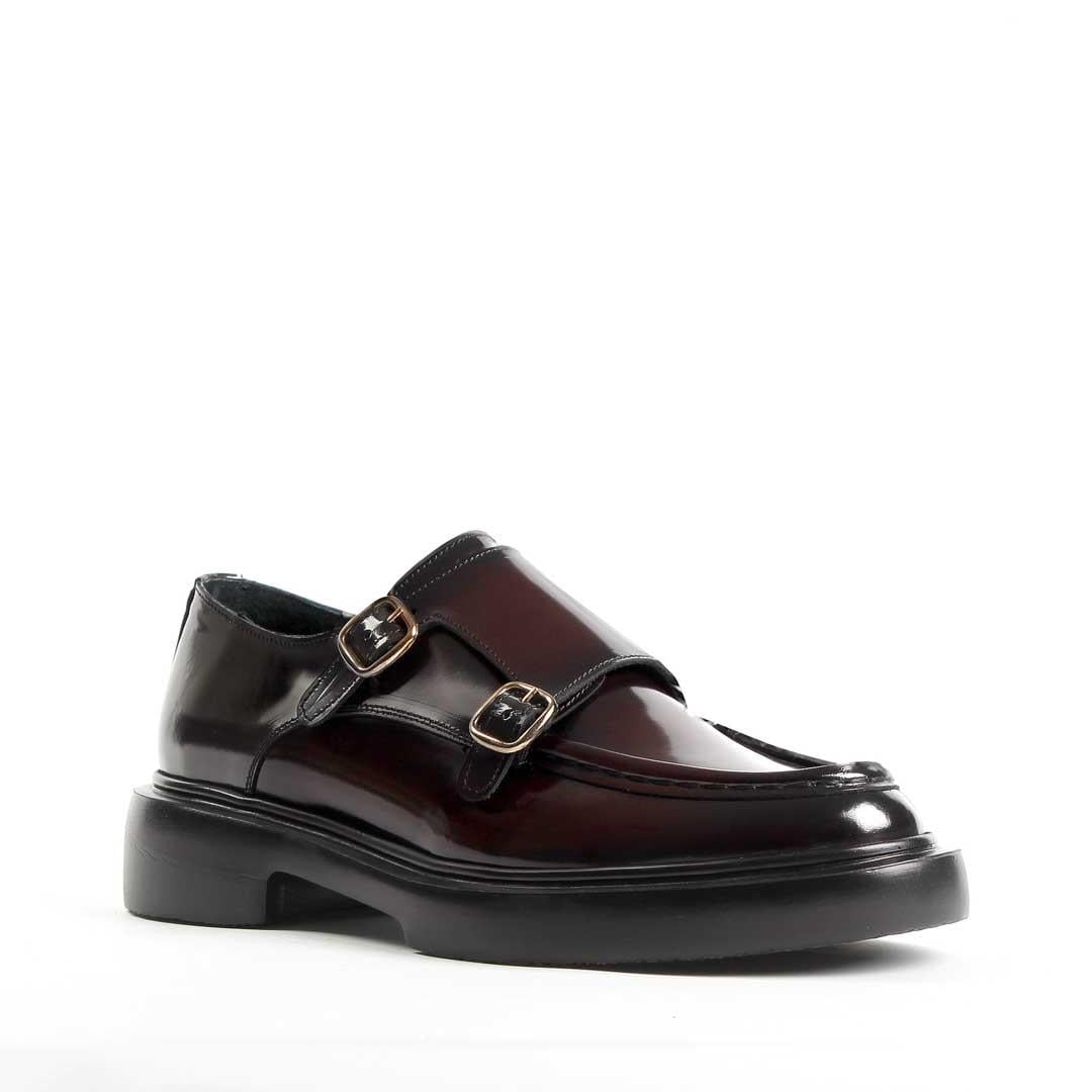 Erkek Bordo Çift Tokalı Açma Deri Loafer