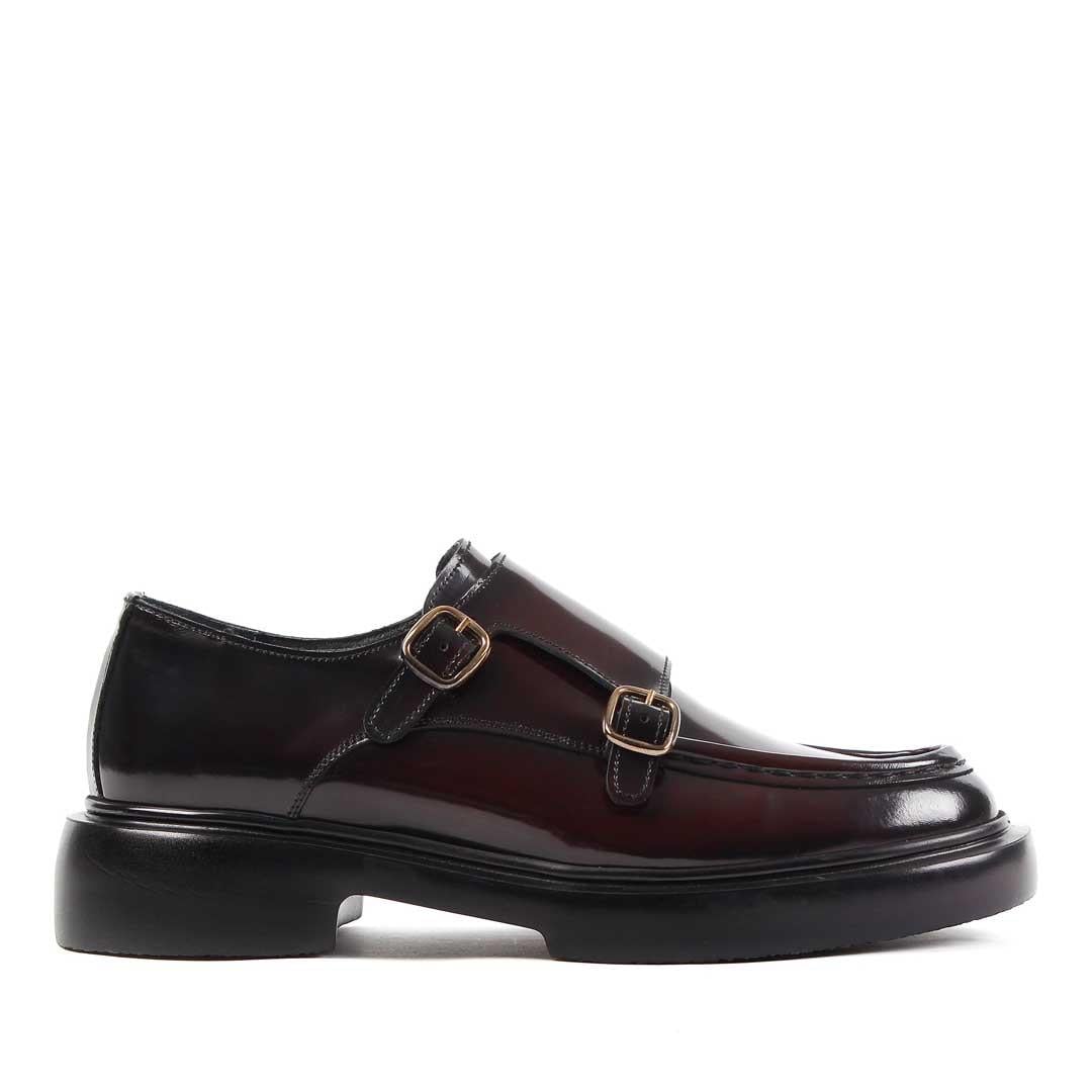 Erkek Bordo Çift Tokalı Açma Deri Loafer