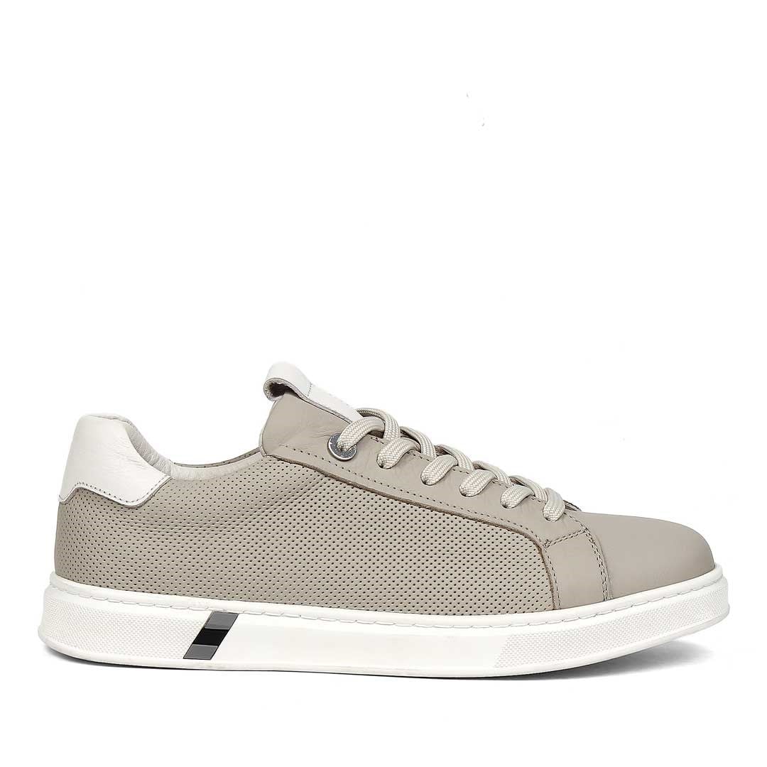 Erkek Gri Bağcıklı Kalın Tabanlı Deri Sneaker