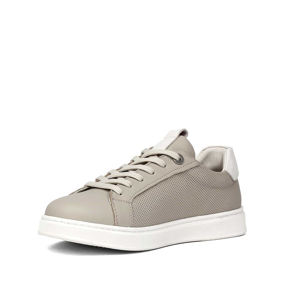 Erkek Gri Bağcıklı Kalın Tabanlı Deri Sneaker
