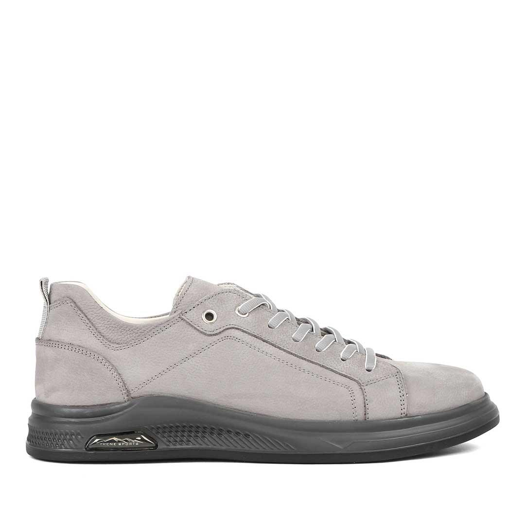 Erkek Gri Bağcıklı Kalın Tabanlı Nubuk Deri Sneaker