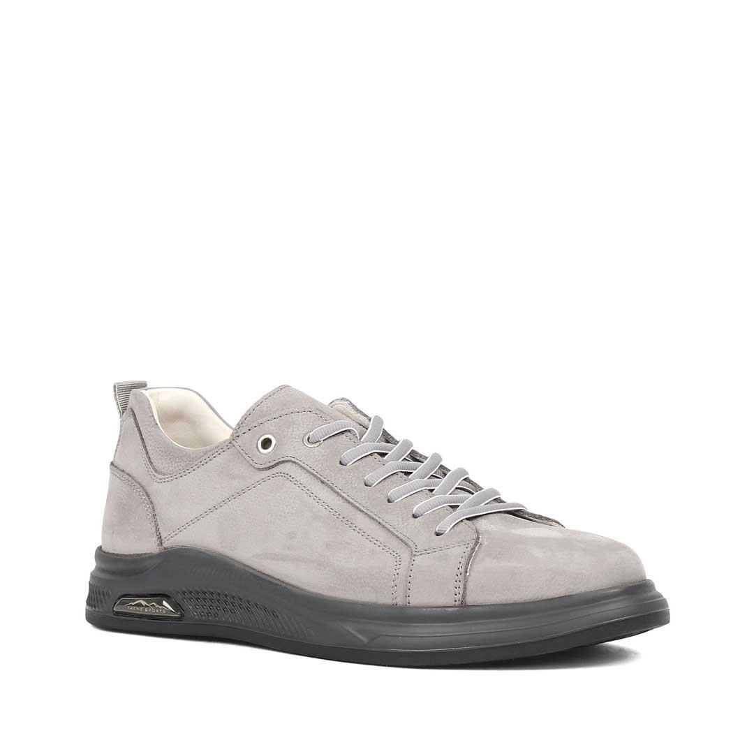 Erkek Gri Bağcıklı Kalın Tabanlı Nubuk Deri Sneaker