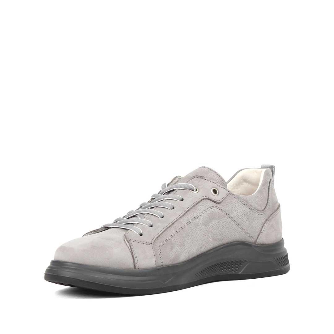 Erkek Gri Bağcıklı Kalın Tabanlı Nubuk Deri Sneaker