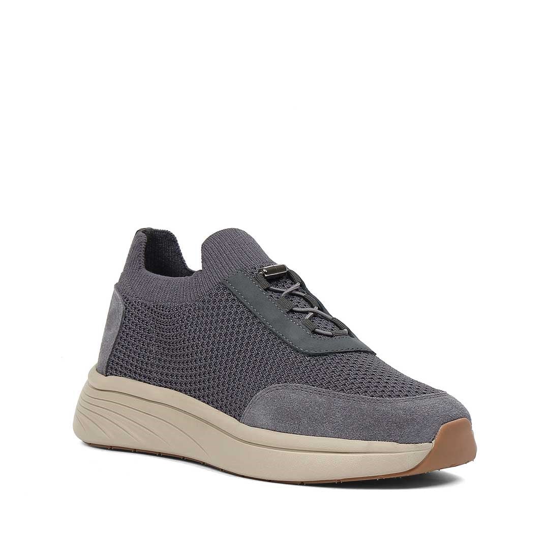 Erkek Gri Kalın Tabanlı Deri Sneaker