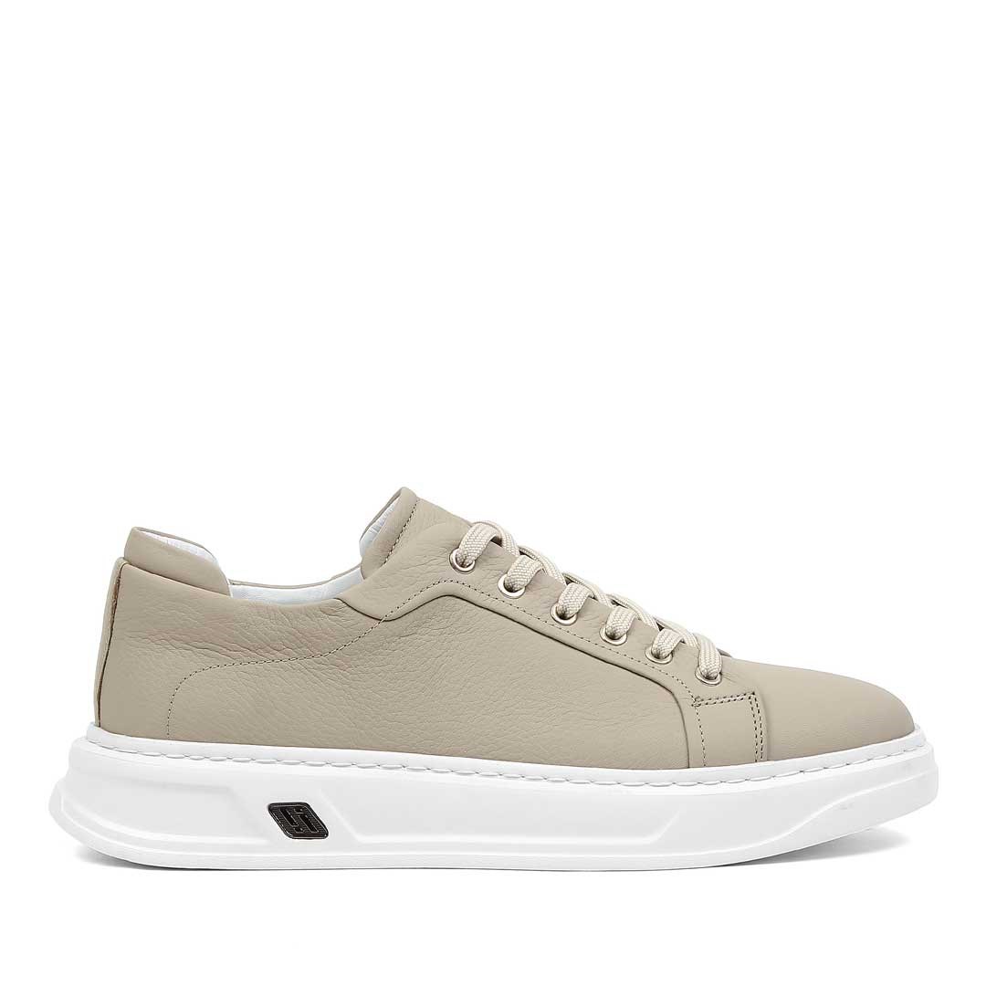 Erkek Gri Kalın Tabanlı Deri Sneaker