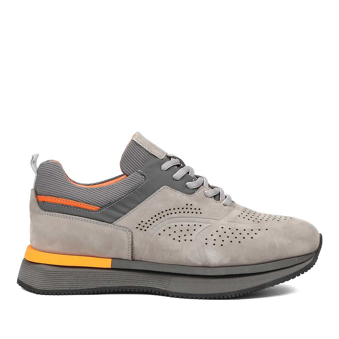 Erkek Gri Kalın Tabanlı Nubuk Deri Sneaker