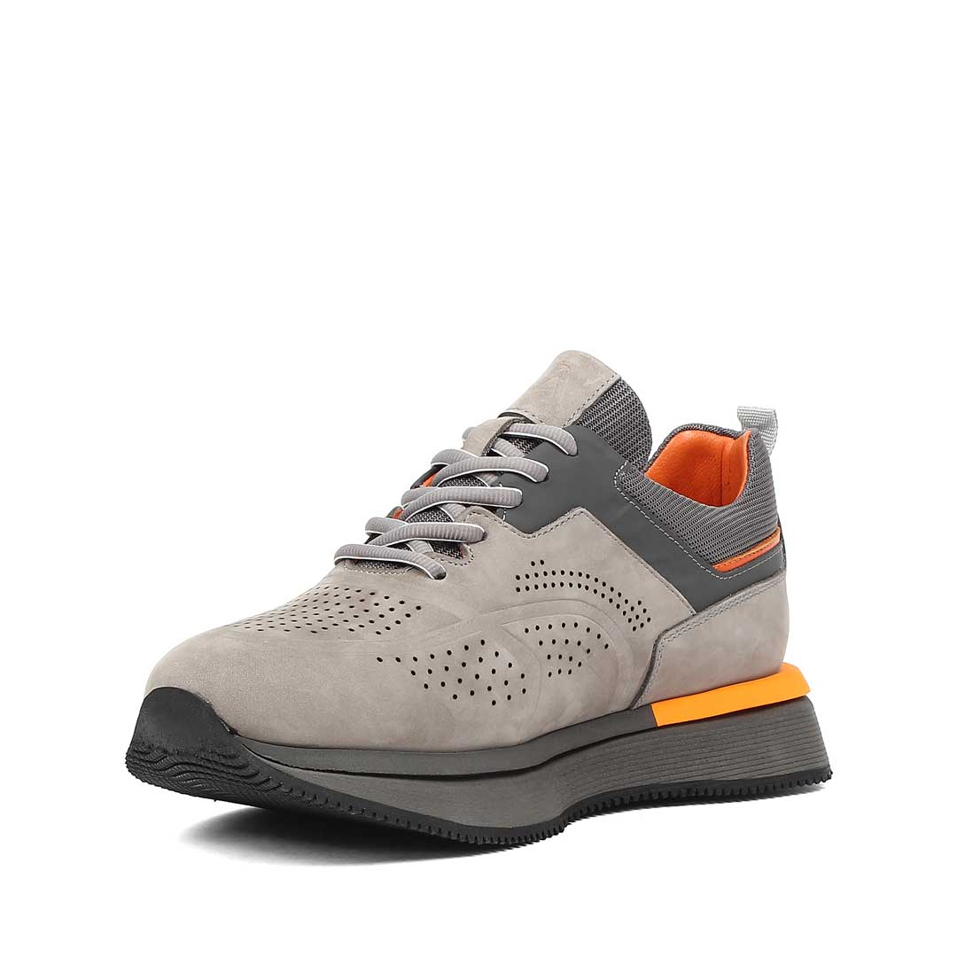 Erkek Gri Kalın Tabanlı Nubuk Deri Sneaker