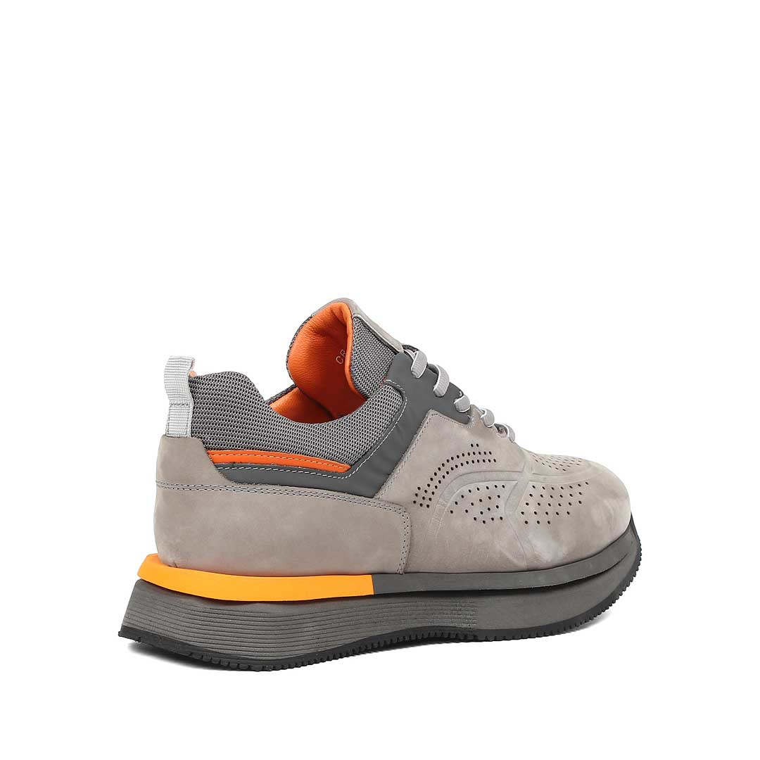 Erkek Gri Kalın Tabanlı Nubuk Deri Sneaker