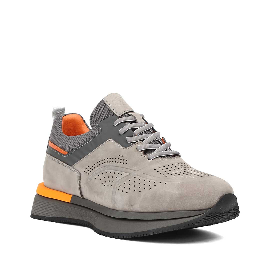Erkek Gri Kalın Tabanlı Nubuk Deri Sneaker