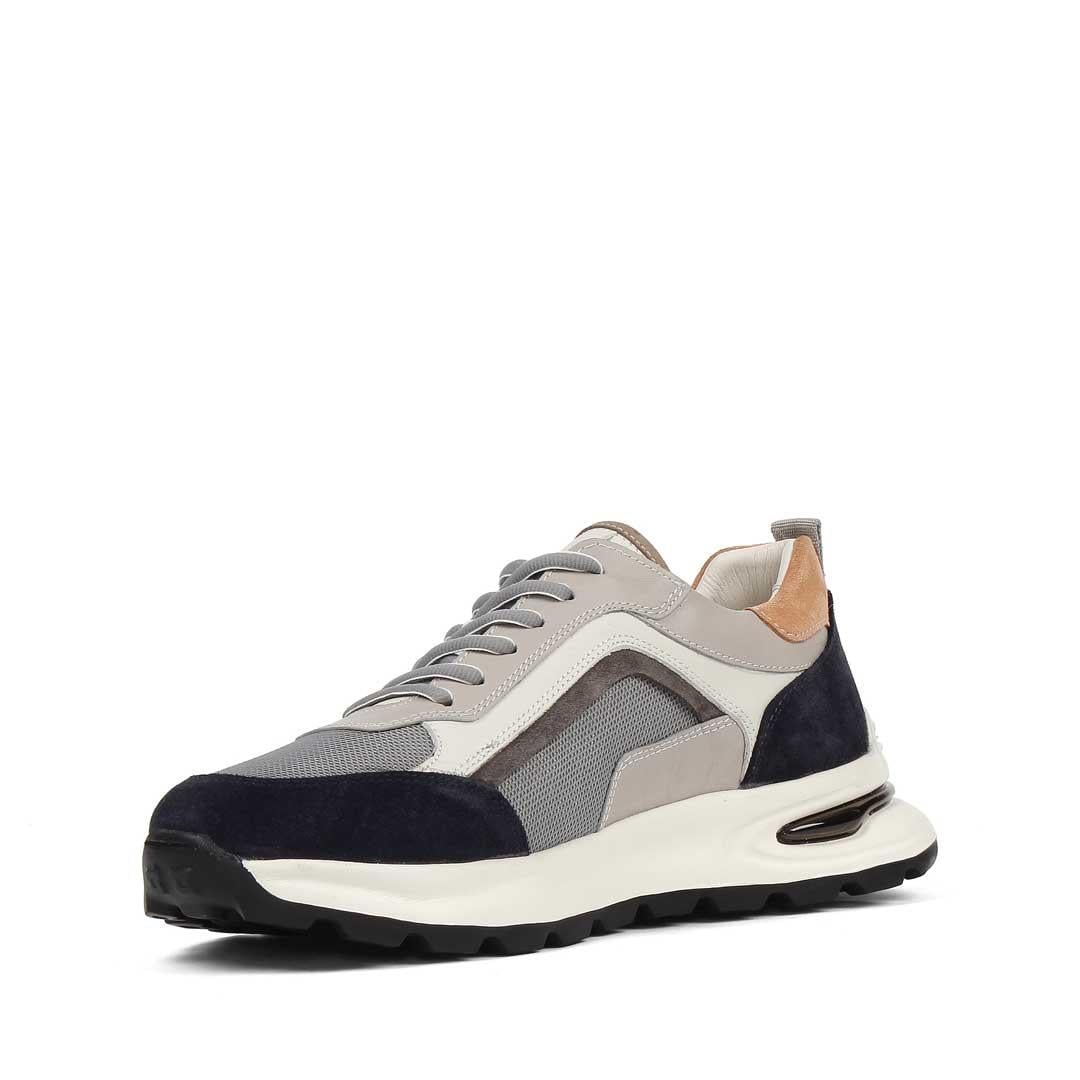 Erkek Gri Lacivert Bağcıklı Süet Deri Sneaker