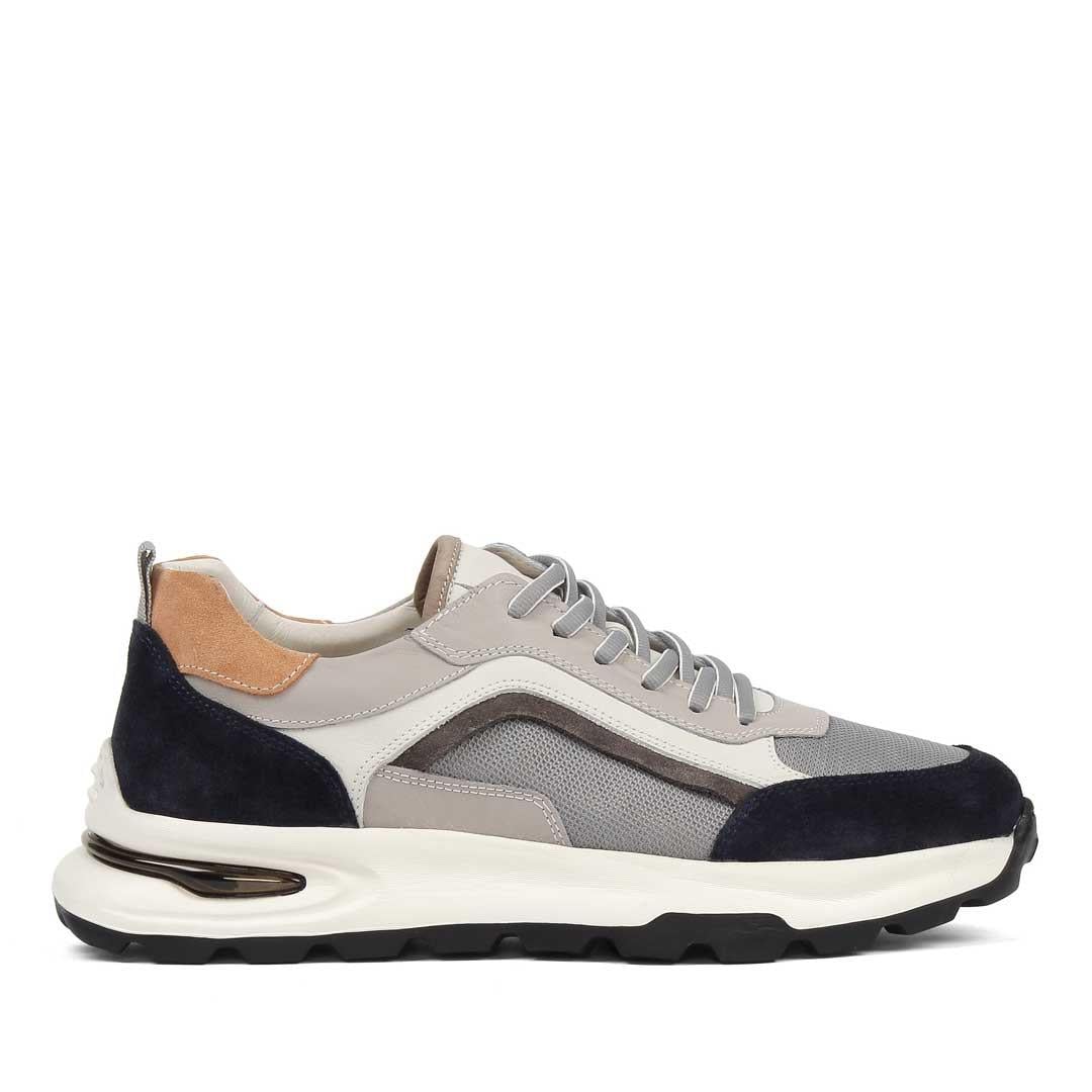 Erkek Gri Lacivert Bağcıklı Süet Deri Sneaker